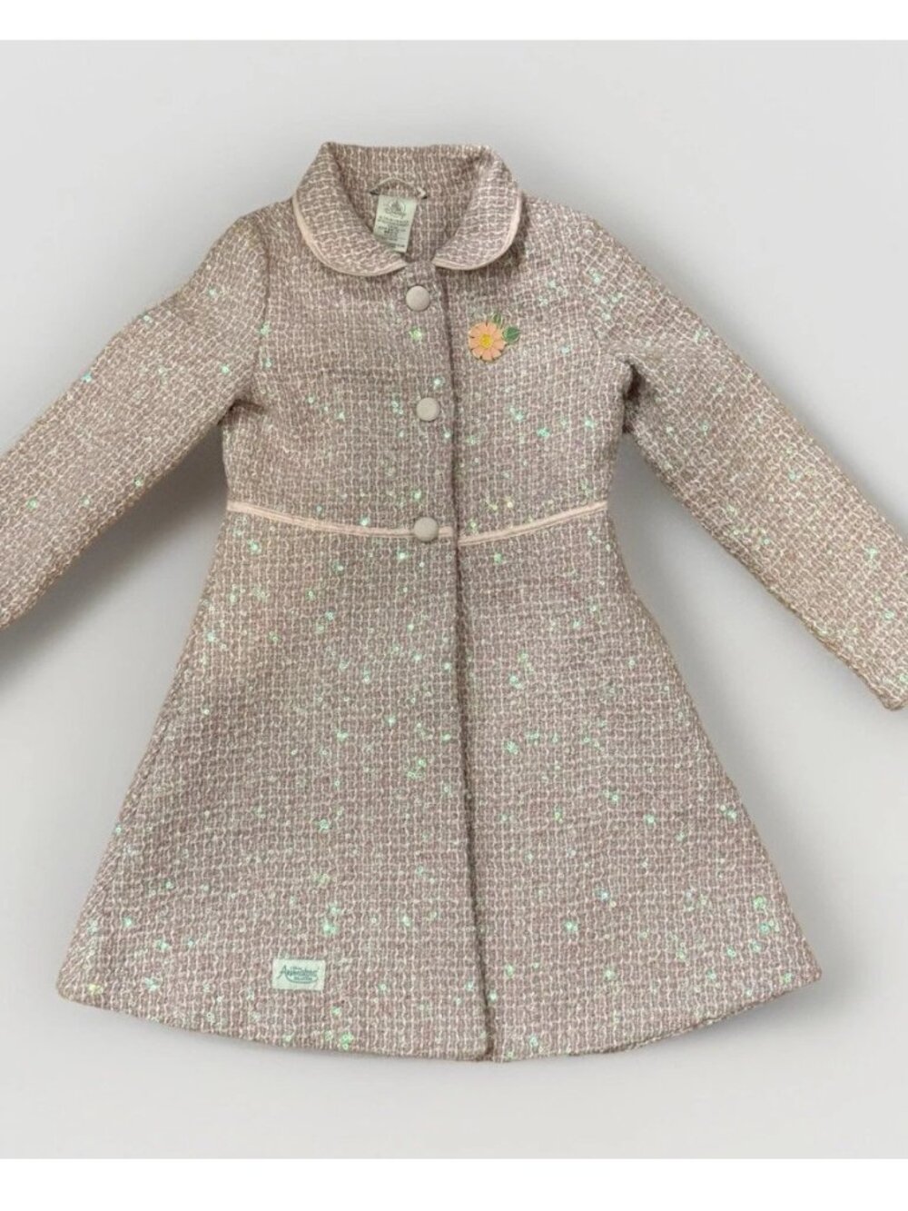 Disney The Animators Tweed Girls Coat Princess Pink Size 7/8 Sequin Formal